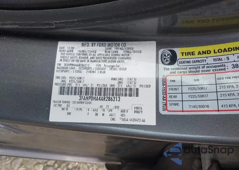 2010 Ford Fusion Se z USA, uszkodzony, nr VIN 3FAHP0HA4AR286213